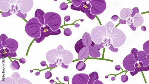 Purple Orchid Flowers Pattern Illustration.