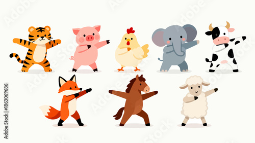 Cartoon animals dancing together