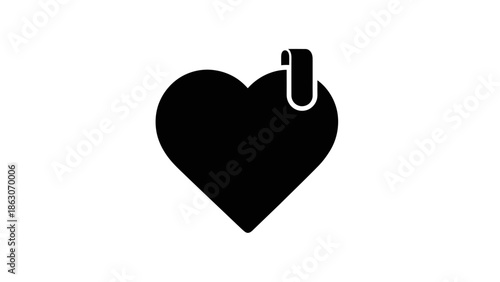 Black heart icon with a small tag, symbolizing a saved or favorite item, on a white background.