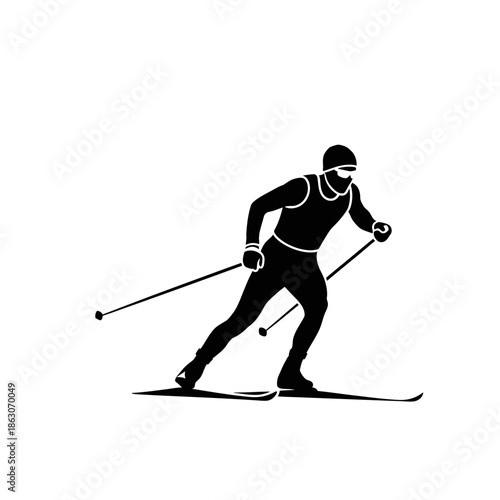 Man skiing down snowy mountain slope.