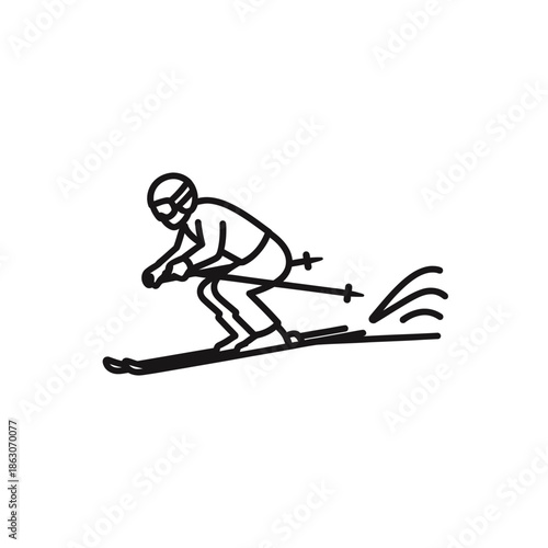 Man skiing down snowy mountain slope.