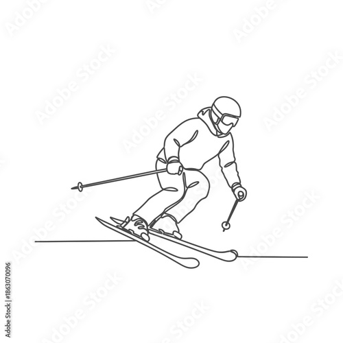 Skier in motion on snow slope.