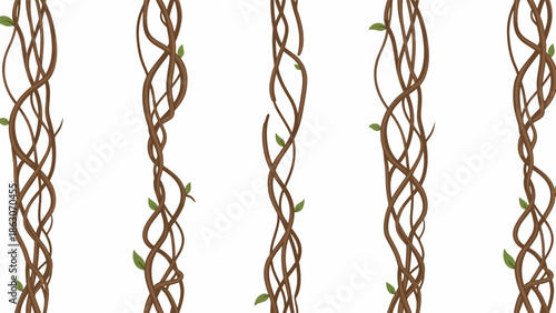 Brown Twisted Vines with Green Leaves.