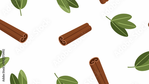 Cinnamon Sticks and Bay Leaves Pattern.