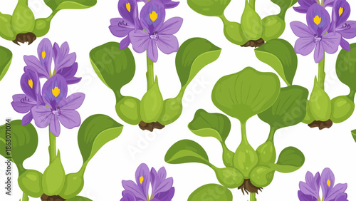 Purple Water Hyacinth Flowers and Leaves.