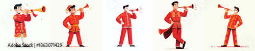 vector of a man blowing a Chinese New Year trumpet