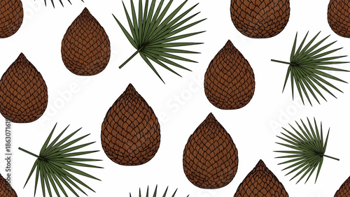 Pine Cones and Leaves Pattern Design.