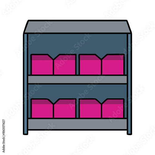 Warehouse Storage Shelves with Boxes Icon