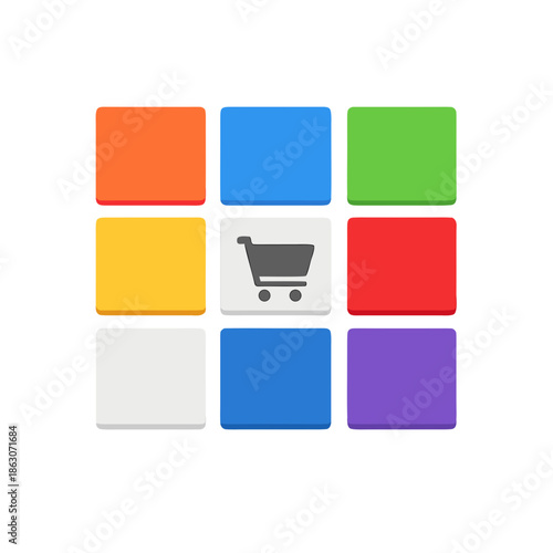E-commerce app grid icon with shopping cart