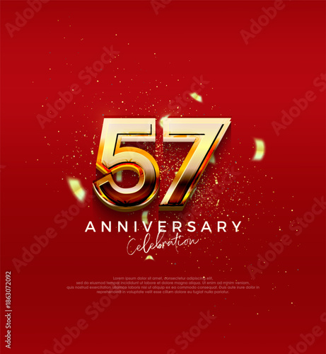 Golden vector number for 57th anniversary celebration. Premium vector background for greeting and celebration.