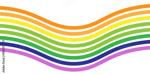 Colorful curved stripes in pastel shades on abstract blue