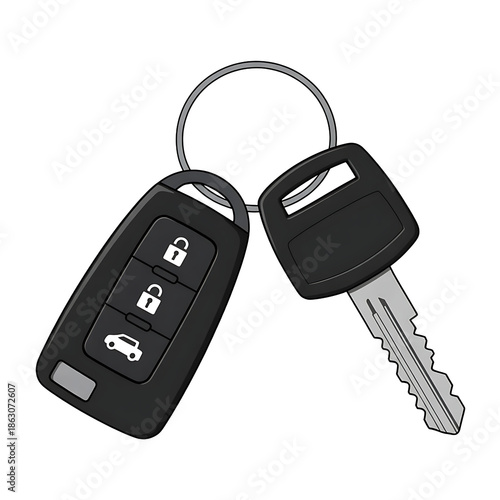 Car key remote and key, isolated on transparent background isolated on transparent background