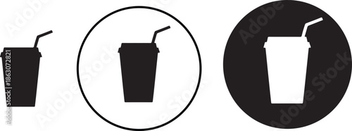 Minimalist black coffee cup icon set on white background. Minimalist Cafe Drinkware Silhouettes. Modern Coffee Shop Branding Icons.