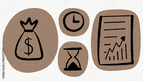 Finance Icons Money, Time, Investment, Business Plan, Growth Concept