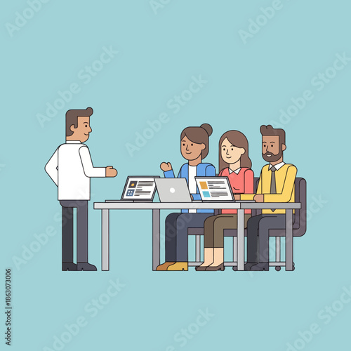 Job Interview Flat Illustration: Candidate Presents to Panel
