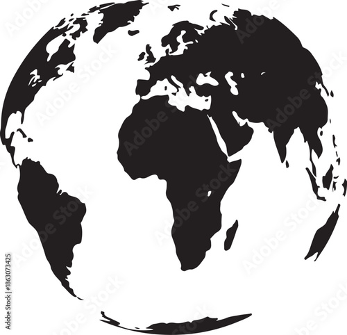 Black and white globe illustration isolated on white background