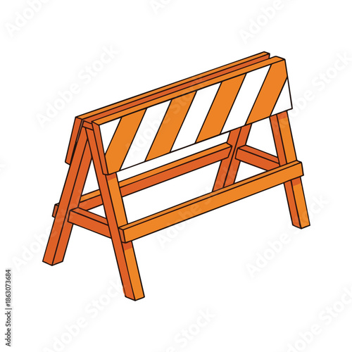 An orange and white striped barrier with legs for construction or traffic