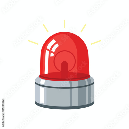 A cartoon emergency light, red dome on a silver base, with light rays