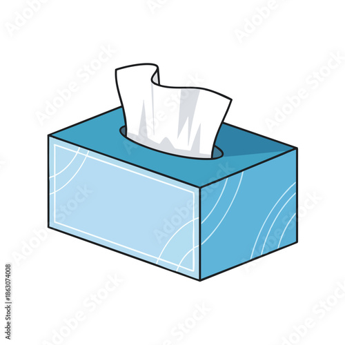 A blue rectangular box with tissues protruding from the top