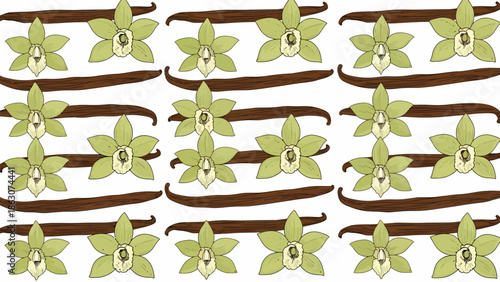 Vanilla Pods with Green Flowers Pattern.