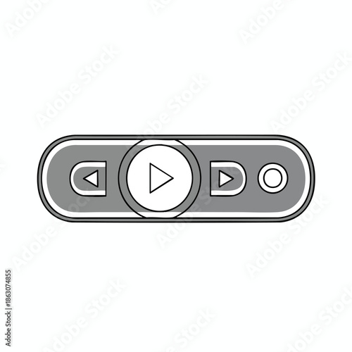 A gray oblong button with arrow, triangle, and circle icons