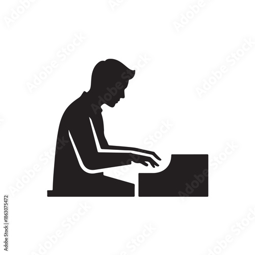 Man Playing Piano in Silhouette with Dramatic Lighting on Minimalist Background for Music