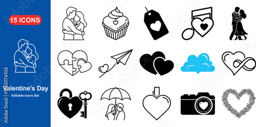 Love's Language: A Valentine's Day Icon Set, Celebrating Romance and Affection through Diverse Symbols