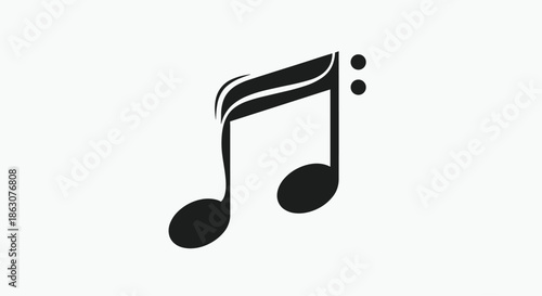 Stylized black music note symbol with decorative dots and flowing lines representing sound and melodic harmony.