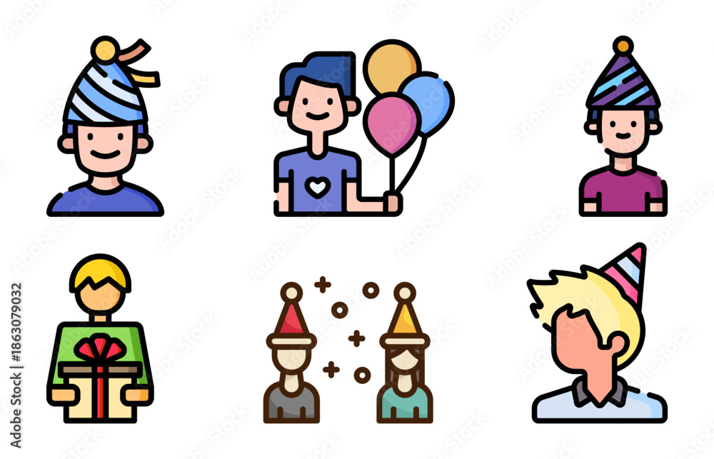 Naklejka premium Birthday Boy Icon & Vector Set | Cute HBD Boy, Kids Birthday Graphics & Celebration Illustrations