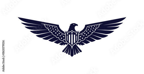 Patriotic USA Bald Eagle Vector Emblem Logo Featuring American Flag Shield Symbol
