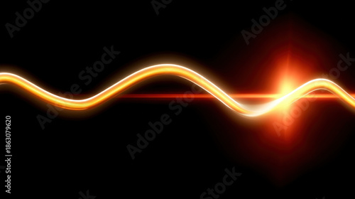 Abstrack energy wave background glowing orange light curve on black space dynamic motion art vibrant futuristic design