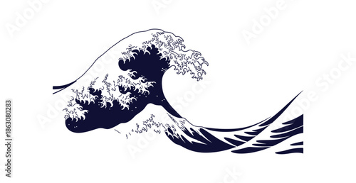 Powerful Japanese Great Wave Ukiyo-e Style Ocean Sea Vector Artwork Illustration