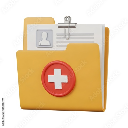 3D Medical Record Folder Icon with Healthcare Information
