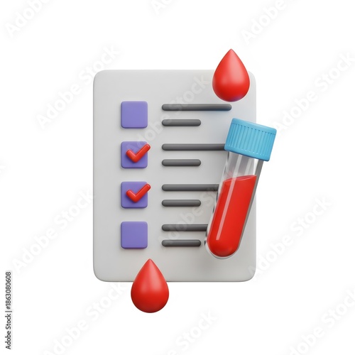 Healthcare and diagnostic concept with blood sample and checklist.