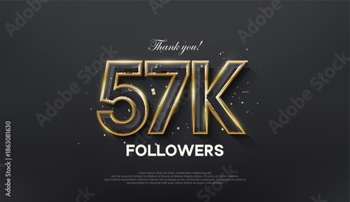 Golden line thank you 57k followers, with a luxurious and elegant gold color.