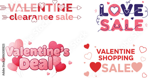 Happy Valentines Day sale vector with red hearts and festive love lettering design