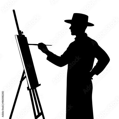 silhouette of a painter with a white background