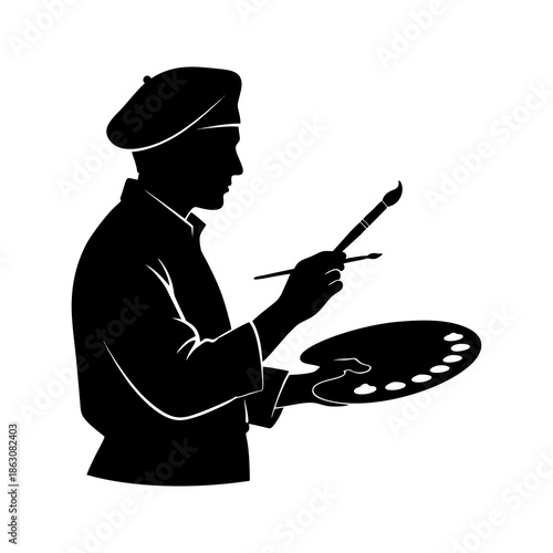 silhouette of a painter with a white background