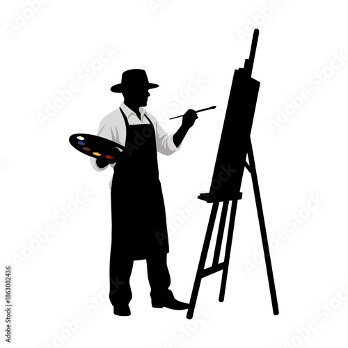 silhouette of a painter with a white background