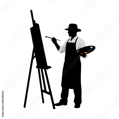 silhouette of a painter with a white background