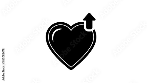Black heart icon with an upward arrow, symbolizing love, growth, and positive engagement.