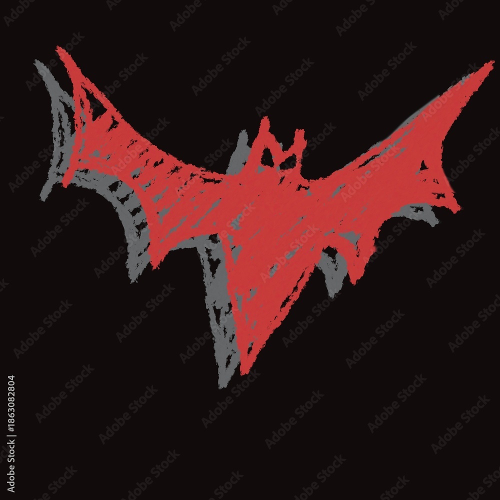 Fototapeta premium Abstract red bat illustration on dark background, bold and edgy style, perfect for Halloween, gothic themes, and modern graphic design.