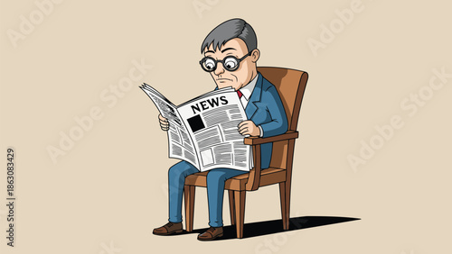 A distinguished gentleman thoughtfully reads the daily newspaper in his armchair
