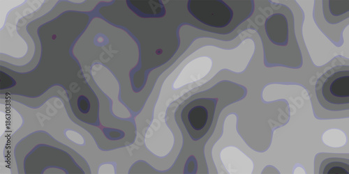 Abstract topographical contour map with dark gray and light gray areas and faint purple outlines, ideal for digital art backgrounds and textured design elements