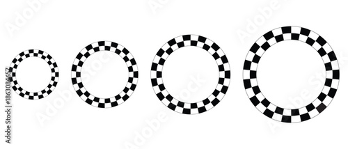 Checkerboard pattern, circle frame vector. Checkerboard for use as frames, borders, logo. Rally flag or chess game plane pattern. Vector graphic illustration.
