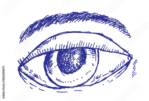 Hand drawn Eyes Wide Open in Blue ink style