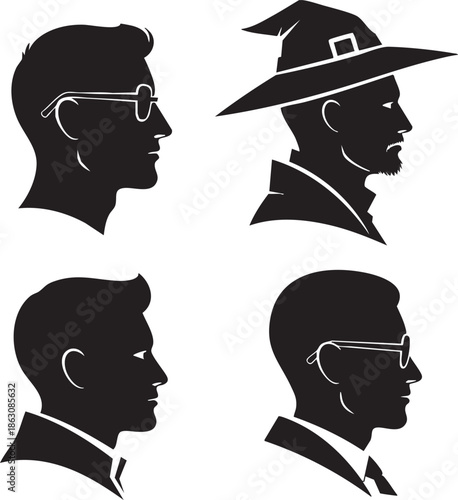 Silhouettes of men in different professions and attire showcasing various styles and accessories