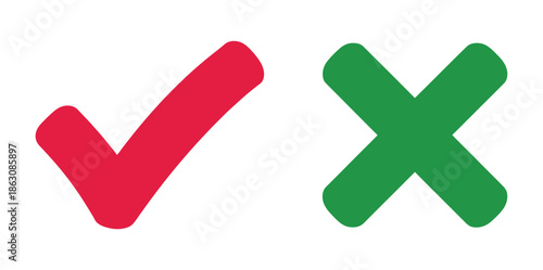 Red check mark and green cross mark represent correct and incorrect decisions.
