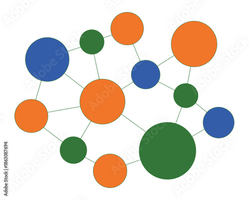 Colorful interconnected nodes display a complex system structure against a.