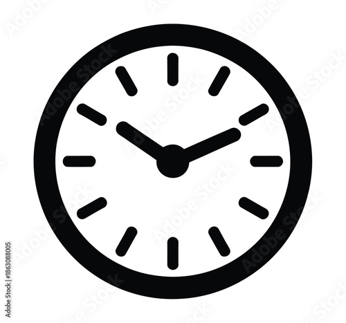 Simple analog clock icon displays the time at approximately ten minutes past.